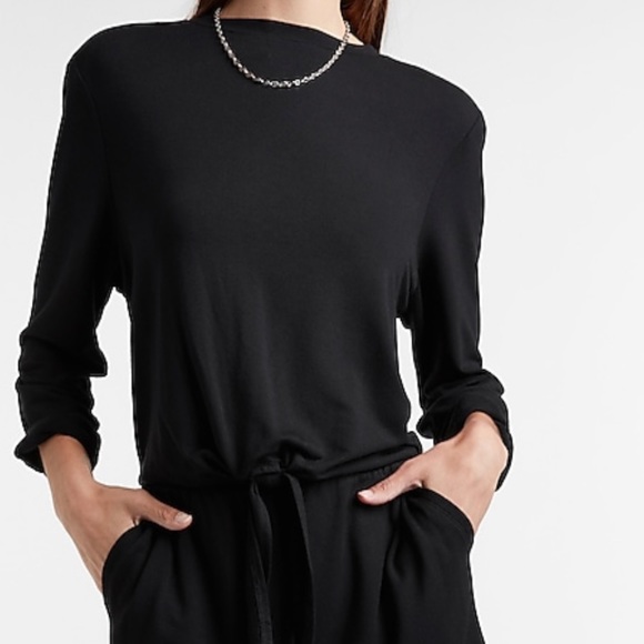 Express Soft Tie Front Sweatshirt (black) (XL) - Picture 6 of 7